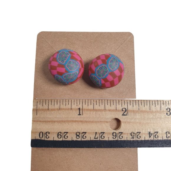 Vintage Polymer Clay Hand Made 70s Style Earrings Womens Jewelry Costume - Picture 3 of 6